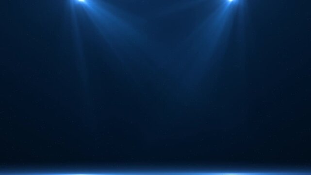 Premium dark blue event backdrop with soft spotlights, subtle particles, and wide copy space, a seamless loop for corporate tech stages, keynotes, and promos.
