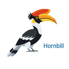 Isolated educational kids flashcard with a cute hornbill bird and text label. Flat vector exotic tropical bird illustration for learning English vocabulary on white background. EPS 10 © SellyMoon 
