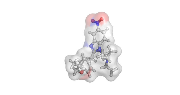 Protonitazene, synthetic opioid for forensic and toxicological research, 3D molecule 4K
