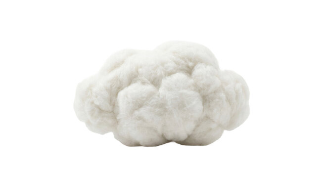 Fluffy white cloud-like object made of cotton on a white background