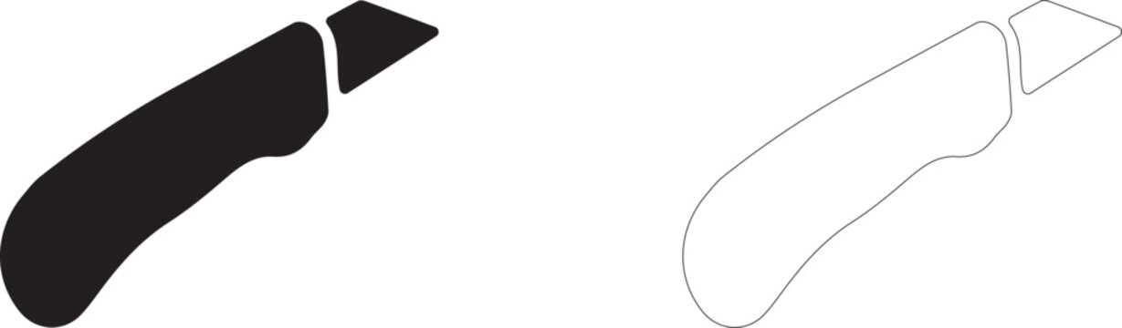 Utility knife vector icon, box cutter symbol, packaging opener and craft micro-fabrication.