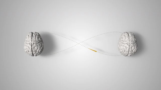 Telepathy concept, two brains exchanging signals in an infinity loop