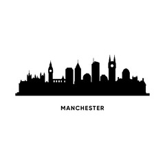 Obraz premium Manchester city skyline silhouette vector, United Kingdom urban landscape architectural clipart