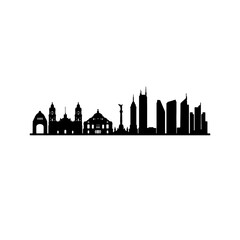 Obraz premium Modern city skyline vector silhouette, panoramic urban cityscape building design element