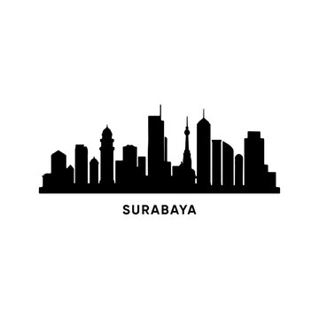 Surabaya city skyline silhouette vector, Indonesia urban landscape cityscape graphic elemen