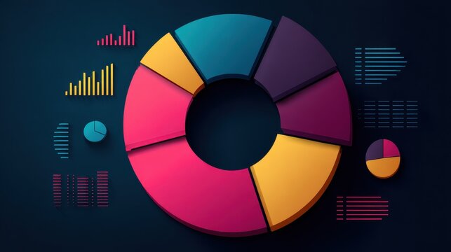 Business colorful pie chart template with big circle in the center. Background for your documents, web sites, reports, presentations and infographics.