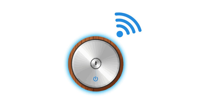 Modern Smart Door Lock and IoT Security Hub with Wi-Fi Connection and Blue LED Glow, Home Automation Concept