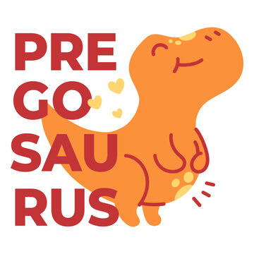 Cartoon dinosaur with the words pre go saurus