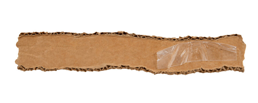 Ripped cardboard strip with transparent tape for creative background or design