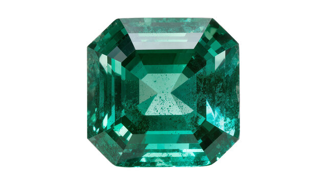 Emerald gemstone octagonal cut green faceted, inclusions