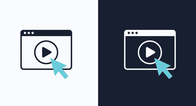 Video player interface with play button and cursor icon. digital media concept. creative design elements for web.