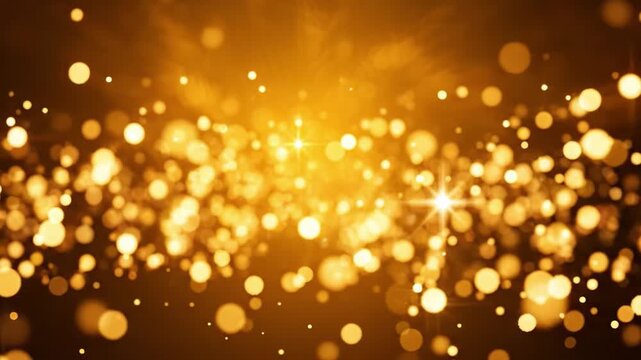 A mesmerizing golden glittering background filled with shimmering circular bokeh effects, radiating light and warmth, perfect for festive or celebratory themes.