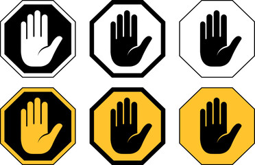 Fototapeta premium Set of stop hand signs in octagon frames