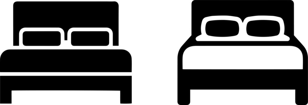 Set of two bed icons with pillows, double bed symbols