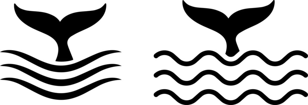 Whale tail icons set, vector illustration of marine mammal flukes