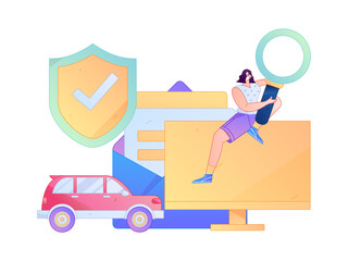 Obraz premium Buy insurance for car flat character vector concept operation illustration 