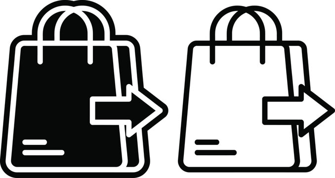 Shopping bag with outgoing arrow transaction icon set shopping commerce transaction purchase ecommerce checkout business illustration marketing