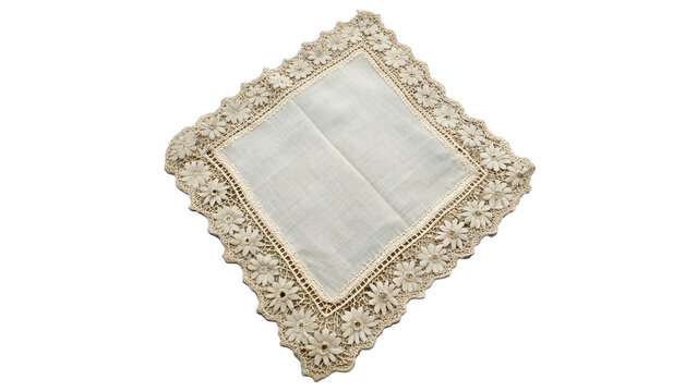 Elegant square lace handkerchief white fabric cloth isolated on a transparent background wedding accessory