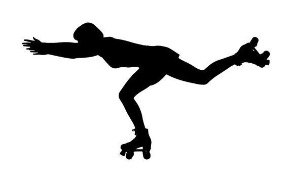Silhouette of a female roller skater balancing in a dynamic speed pose