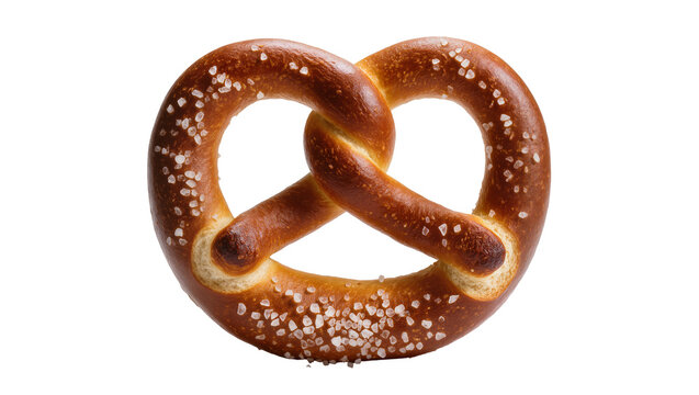 Golden brown pretzel with coarse salt crystals