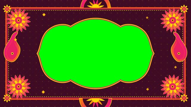 Diwali Green Screen Frame with Floral Ornaments and Paisley Border