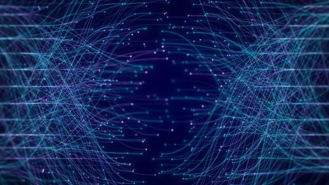 Blue and red line web over a dark plane. Cryptocurrency transaction mesh and blockchain node map