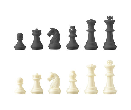 Black and white chess pieces set isolated PNG on transparent background, classic strategy game figures for competition and education