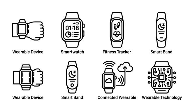 Wearable device icons on white background
