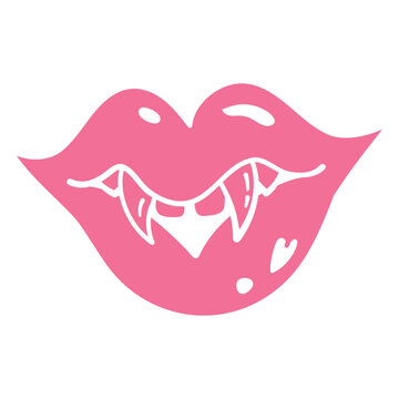 Pink lips with vampire teeth