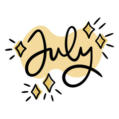 Fototapeta na wymiar The word july in gold letters