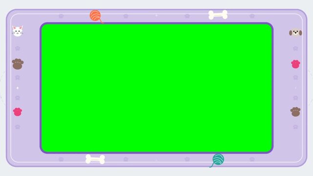 Cute Pet Theme Green Screen Frame with Animal Icons
