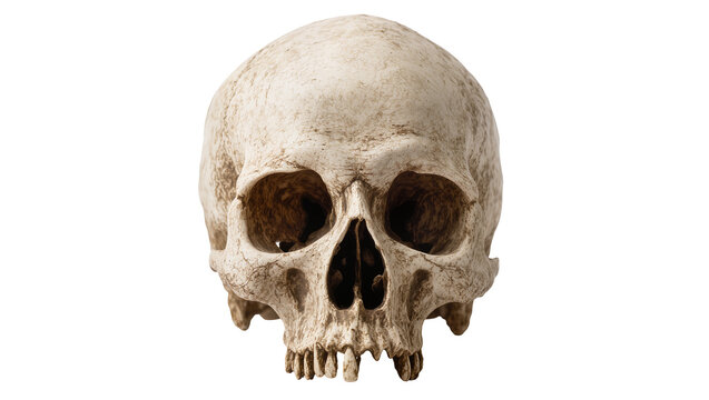Human skull with empty eye sockets and teeth