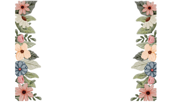 Watercolor floral border with peach and pink flowers