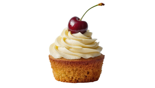 Vanilla cupcake with cream frosting and cherry on top