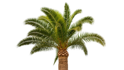 Tall palm tree with green fronds and textured brown trunk © Femke