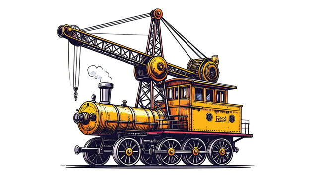Vintage steam locomotive with crane.