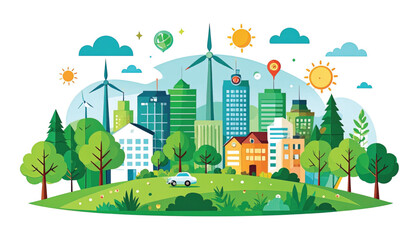 Obraz premium Eco Friendly City Green Landscape Illustration.