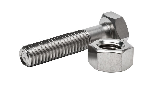 Hexagonal bolt and nut made of brushed metal