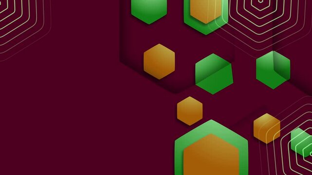 Abstract geometric background with floating hexagon shapes burgundy backdrop animation