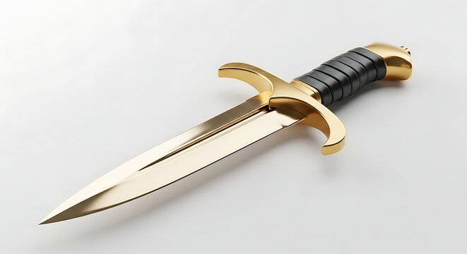 Golden dagger with black handle studio lighting realistic 3d render