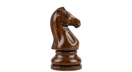 Elegant wooden chess knight piece on a clean white background, showcasing craftsmanship © Sapphire