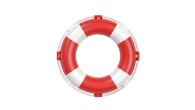 Red and white lifebuoy with rope