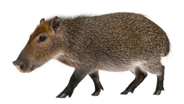 Peccary animal walking profile view