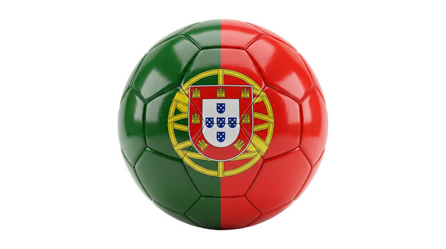 soccer ball with the flag of portugal isolated on transparent background for sports and international symbol