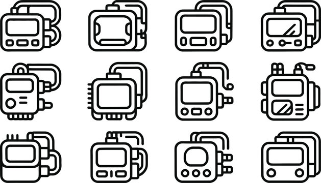 Digital volt meter tester tool device gauge vector icon set