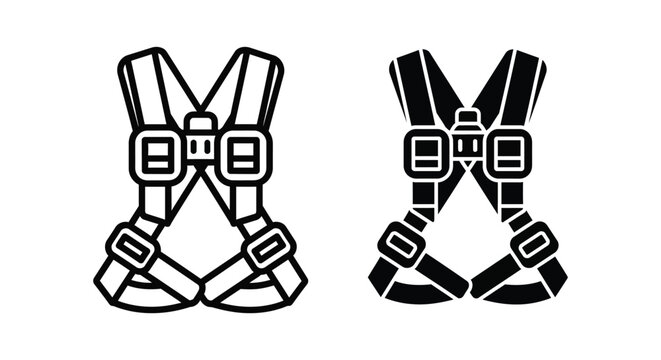 Safety harness icon, fall protection equipment for construction work, vector illustration