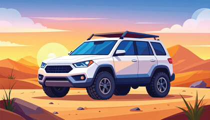 Obraz premium White SUV parked on sandy terrain.