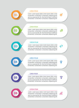 Business infographic vector design template with 6 options, steps or processes. Can be used for workflow layout, diagram, annual report, web design	