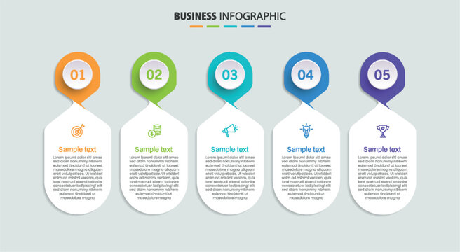 Business infographic template with 5 options or steps. Can be used for workflow layout, diagram, annual report, web design	