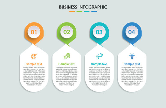 Vector infographic template with 4 steps for business. Can be used for workflow layout, presentations, diagram, annual report, web design	